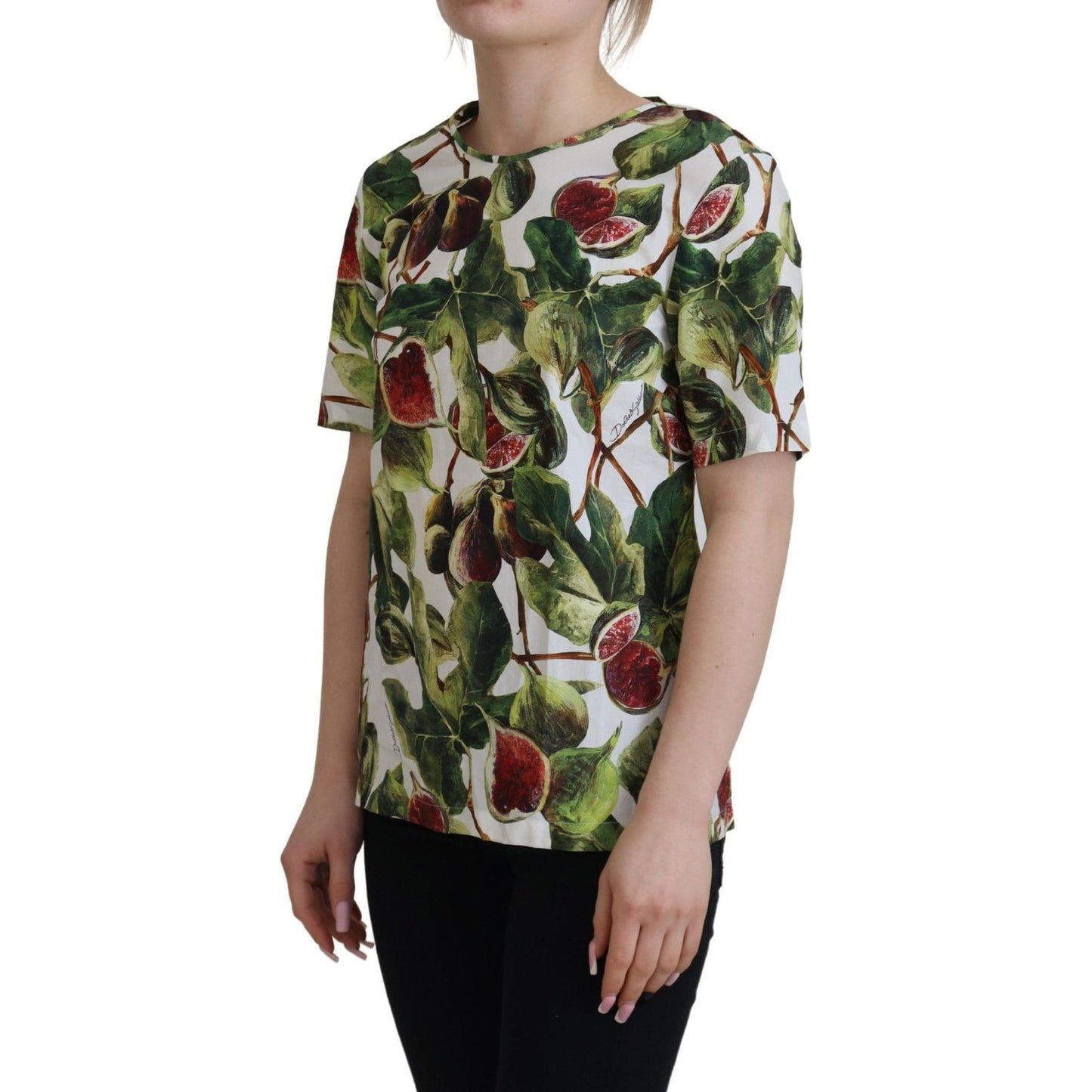 Dolce & Gabbana Chic Multicolor Fig Print Cotton Top crew-neck-cotton-top-blouse-fruit-t-shirt