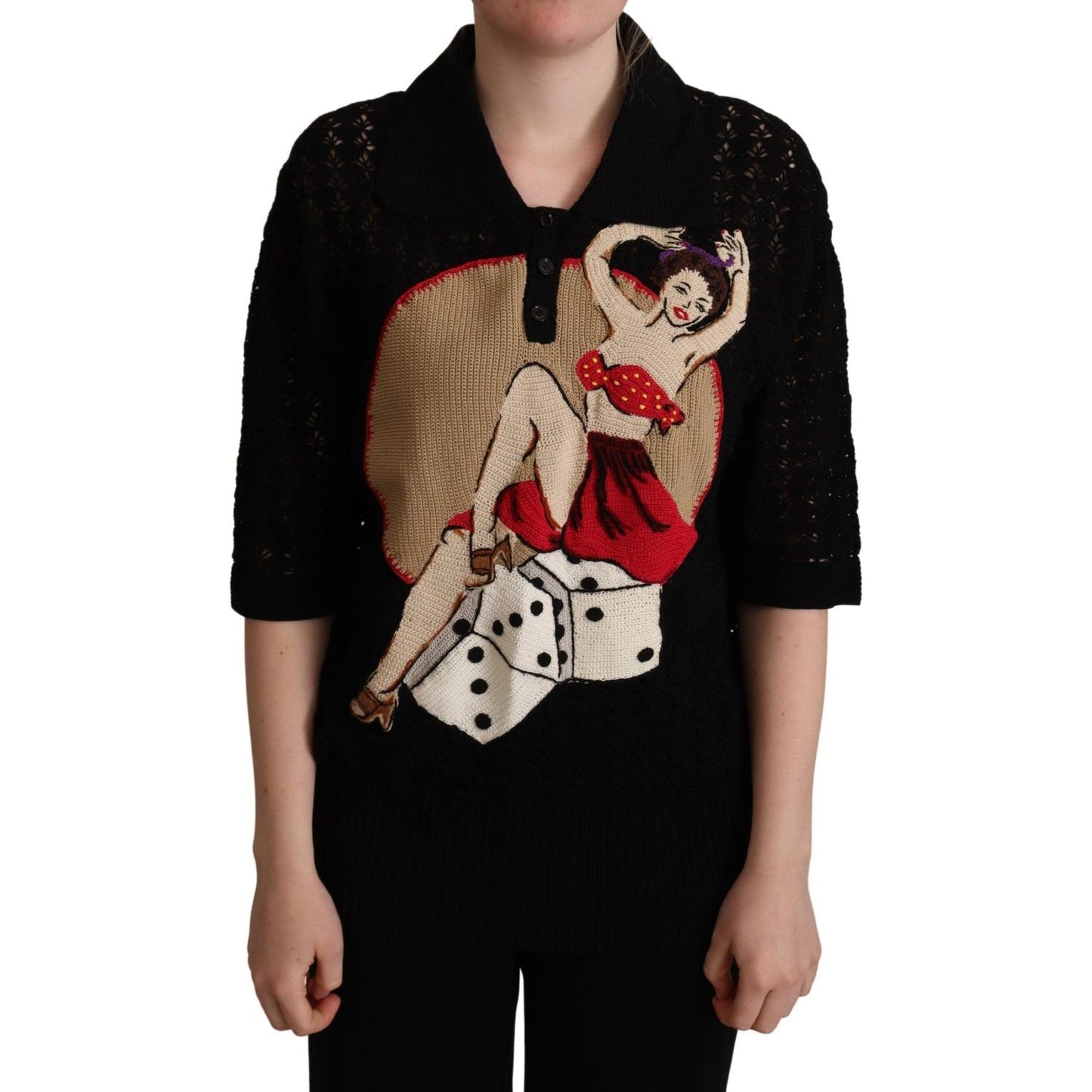 Dolce & Gabbana Embroidered Short Sleeve Luxury Sweater black-embroidered-knitted-cotton-sweater