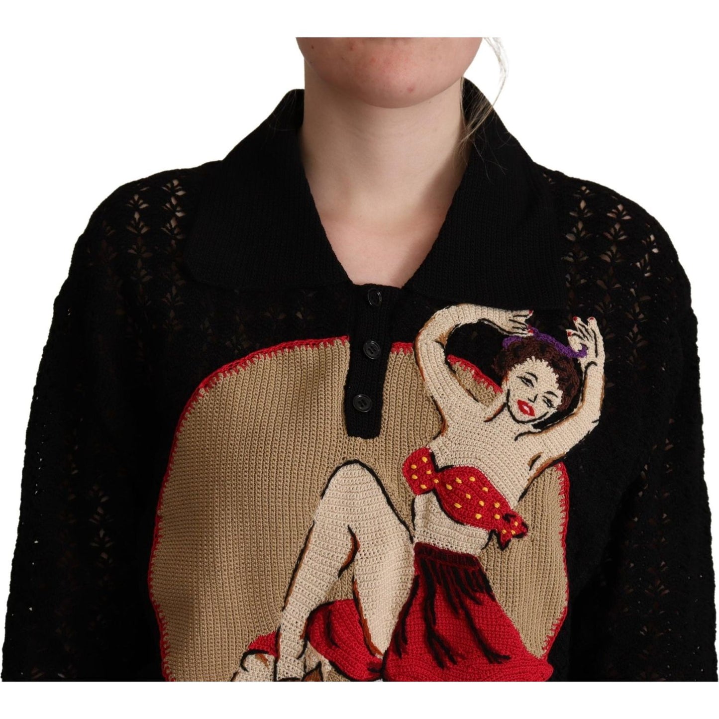 Dolce & Gabbana Embroidered Short Sleeve Luxury Sweater black-embroidered-knitted-cotton-sweater