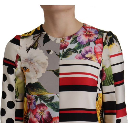 Dolce & Gabbana Multicolor Patchwork Charmeuse Sheath Dress multicolor-charmeuse-floral-sheath-jaquard-pachwork-dress