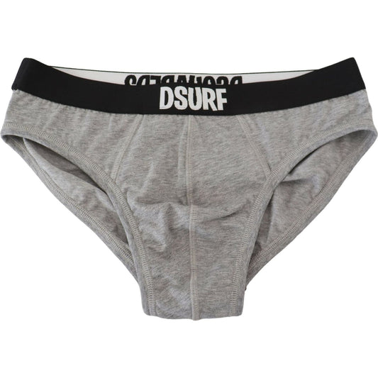 Dsquared² Elegant Gray Cotton Stretch Briefs gray-dsurf-logo-cotton-stretch-men-brief-underwear IMG_6247-scaled-f643cf51-720.jpg