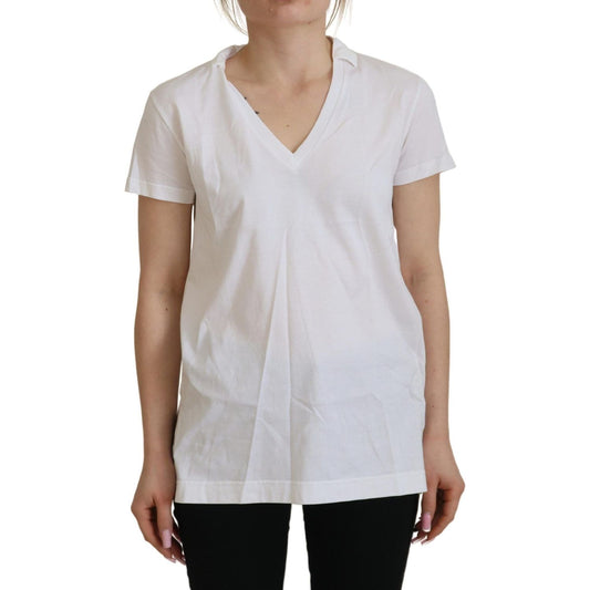 Dolce & Gabbana Elegant White Cotton Top Tee white-short-sleeve-v-neck-cotton-top-blouse-t-shirt
