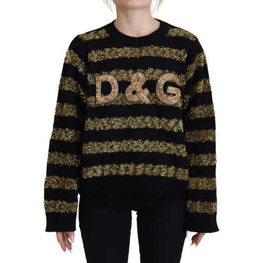 Dolce & Gabbana Elegant Black and Gold Crystal Sweater black-gold-d-g-crystal-cashmere-sweater