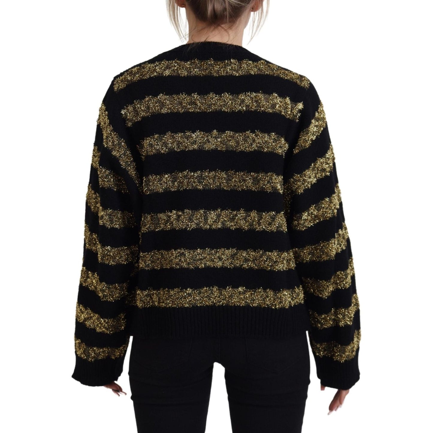 Dolce & Gabbana Elegant Black and Gold Crystal Sweater black-gold-d-g-crystal-cashmere-sweater