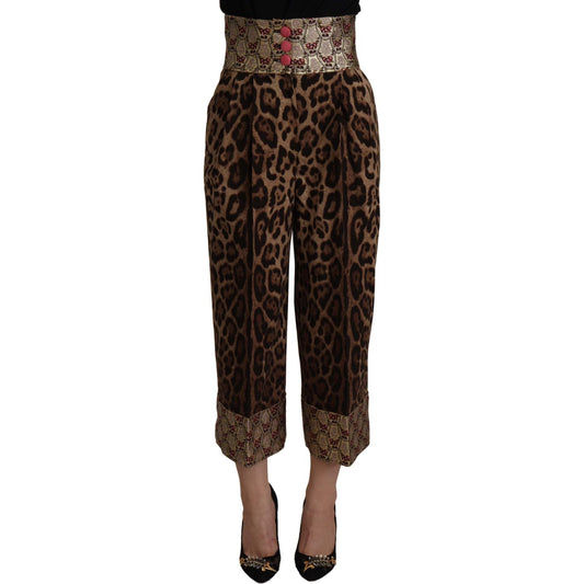 Dolce & Gabbana High Waist Cropped Leopard Jacquard Pants brown-leopard-gold-jacquard-high-waist-pants