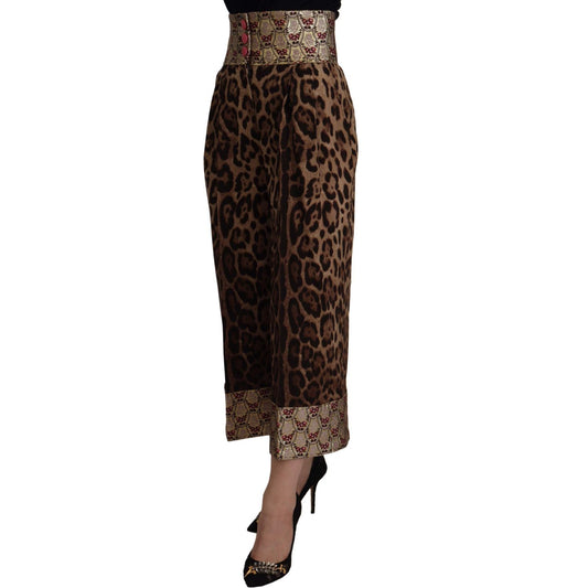 Dolce & Gabbana High Waist Cropped Leopard Jacquard Pants brown-leopard-gold-jacquard-high-waist-pants