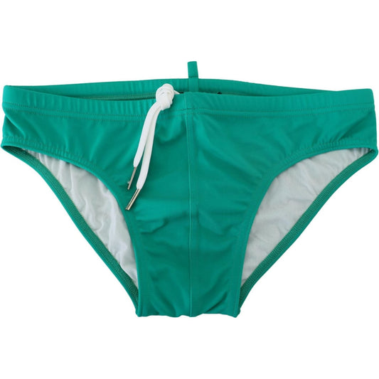 Dsquared² Chic Green Swim Briefs with White Logo green-white-logo-print-men-swim-brief-swimwear