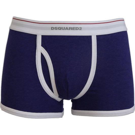 Dsquared² | Blue White Logo Cotton Stretch Men Trunk Underwear - McRichard Designer Brands