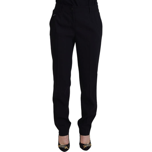 Dolce & Gabbana Elegant Black Wool-Silk Blend Trousers black-tapered-women-wool-pants