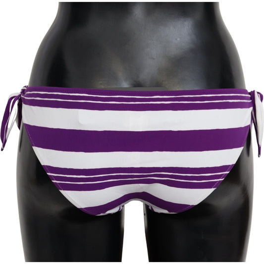 Dolce & Gabbana Chic Striped Bikini Bottom - Effortless Poolside Glamour purple-white-stripes-beachwear-bikini-bottom