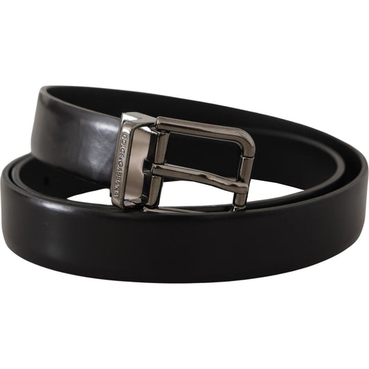 Dolce & Gabbana Sleek Black Leather Belt with Metallic Buckle black-calf-leather-logo-engraved-metal-buckle-belt-7