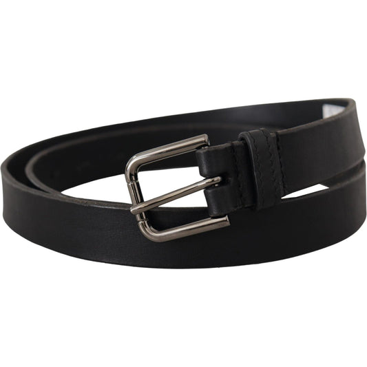 Dolce & Gabbana Elegant Black Leather Belt with Metal Buckle black-calf-leather-logo-engraved-metal-buckle-belt-6