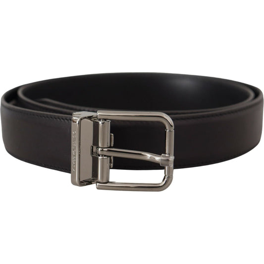 Dolce & Gabbana Elegant Black Leather Belt with Metal Buckle black-calf-leather-logo-engraved-metal-buckle-belt-8
