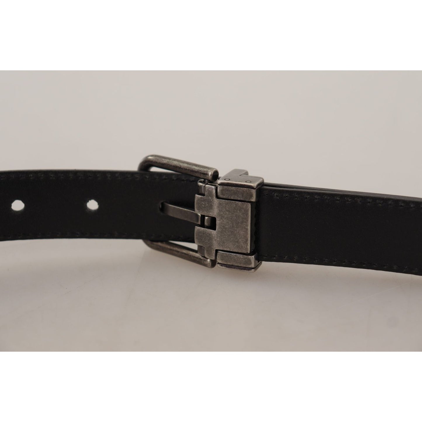Dolce & Gabbana Elegant Black Leather Belt with Metal Buckle black-plain-leather-vintage-logo-metal-buckle-belt