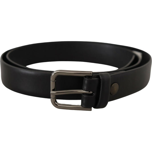 Dolce & Gabbana Elegant Black Leather Classic Belt black-calf-leather-classic-logo-metal-buckle-belt-1