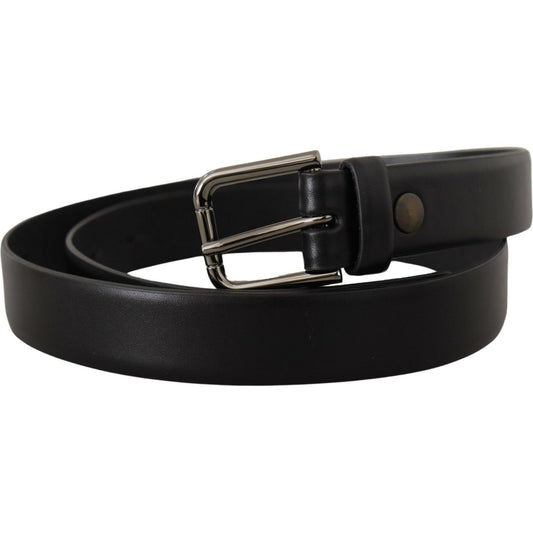 Dolce & Gabbana Elegant Black Leather Classic Belt black-calf-leather-classic-logo-metal-buckle-belt-1