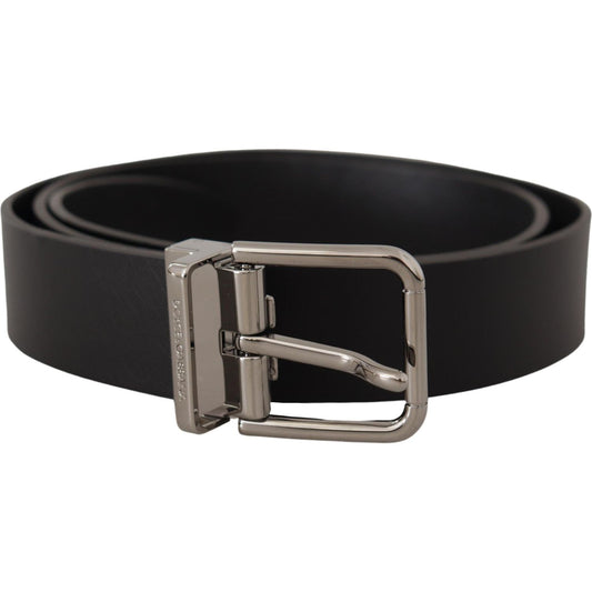 Dolce & Gabbana Elegant Black Leather Belt with Metal Buckle black-casual-calf-leather-logo-metal-buckle-belt