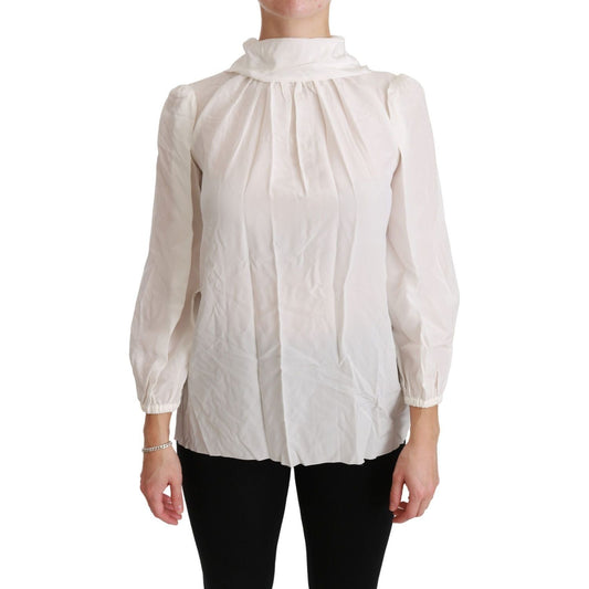 Dolce & GabbanaElegant White Silk Turtle Neck BlouseMcRichard Designer Brands£309.00