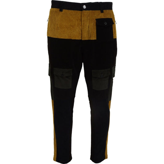 Dolce & Gabbana Elegant Black Tapered Trousers with Yellow Accent black-yellow-cotton-men-pants IMG_6442-scaled-d2f171d2-61b.jpg