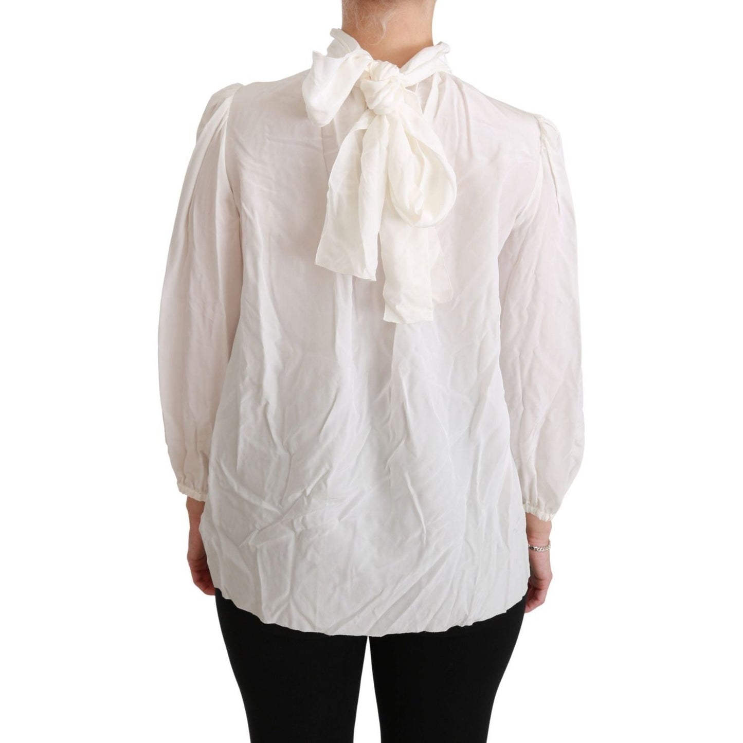 Dolce & Gabbana Elegant White Silk Turtle Neck Blouse white-turtle-neck-blouse-shirt-silk-top
