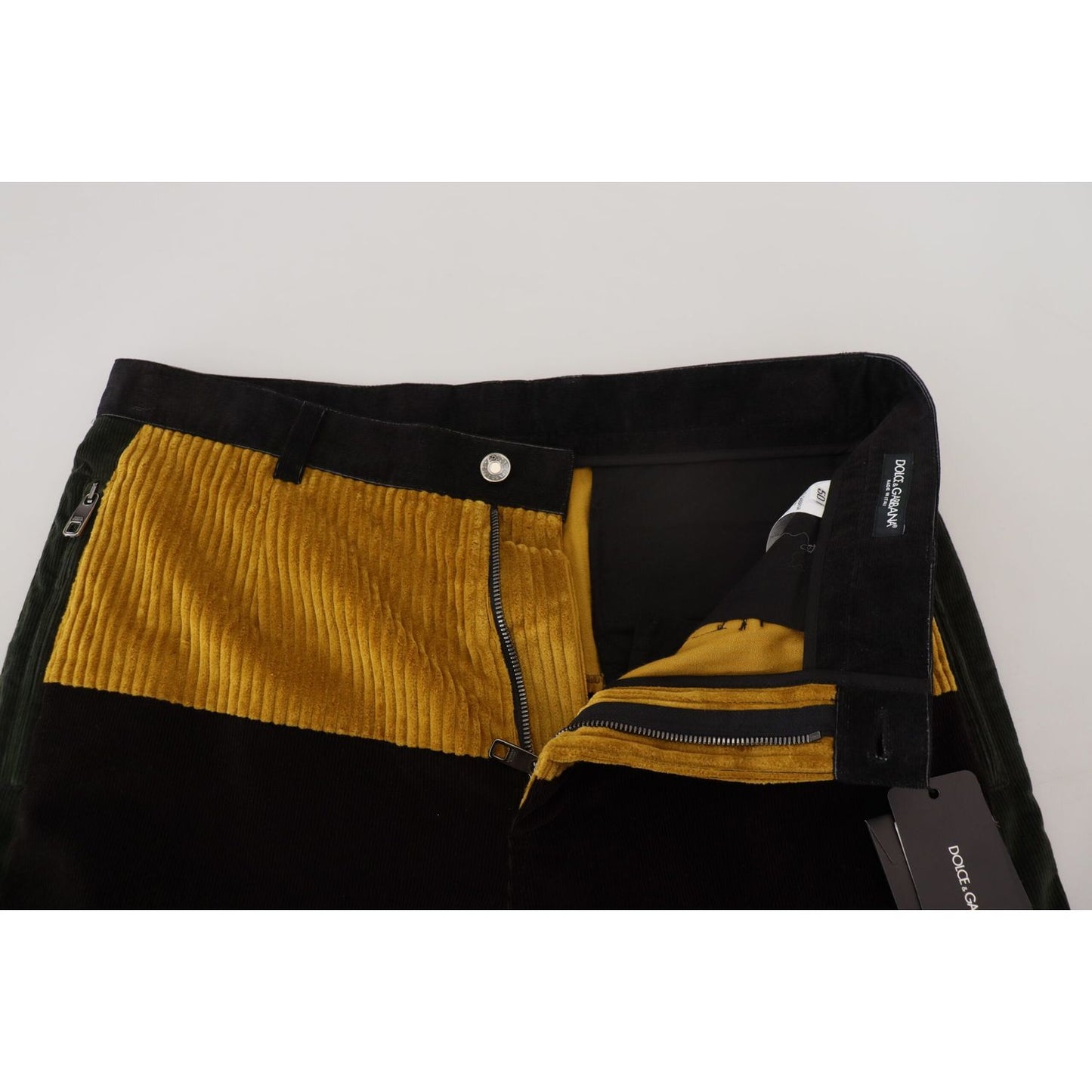 Dolce & Gabbana Elegant Black Tapered Trousers with Yellow Accent black-yellow-cotton-men-pants