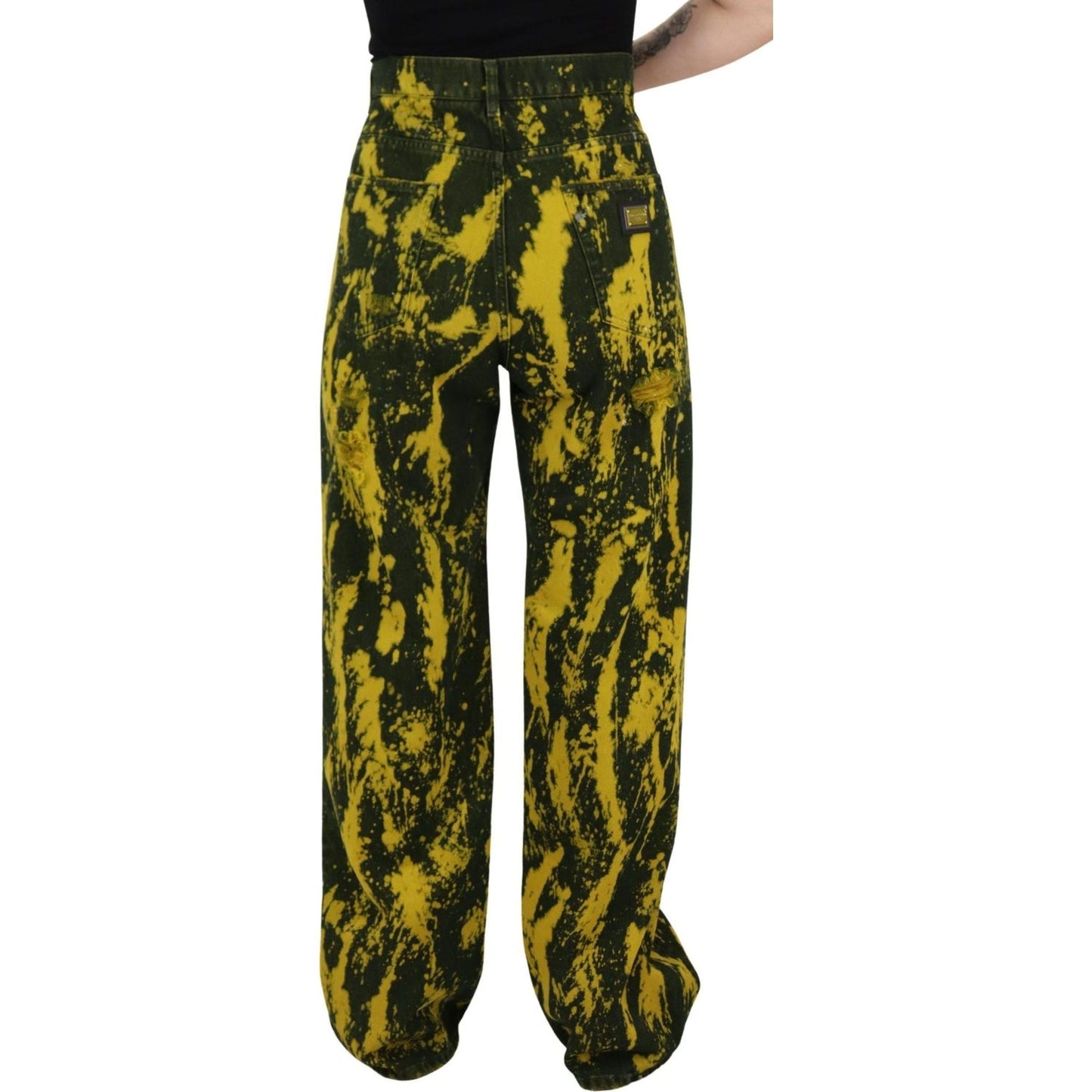 Dolce & Gabbana Sunshine Yellow High Waist Denim yellow-tie-dye-high-waist-pants-cotton-jeans