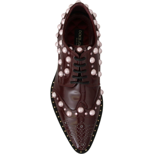 Dolce & GabbanaElegant Bordeaux Lace-Up Flats with Pearls and CrystalsMcRichard Designer Brands£679.00