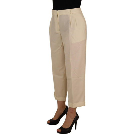 Dolce & Gabbana Elegant Ivory High-Waist Wool Pants ivory-high-waist-cropped-folded-hem-trousers-pants IMG_6477-1-scaled-a657b263-647.jpg