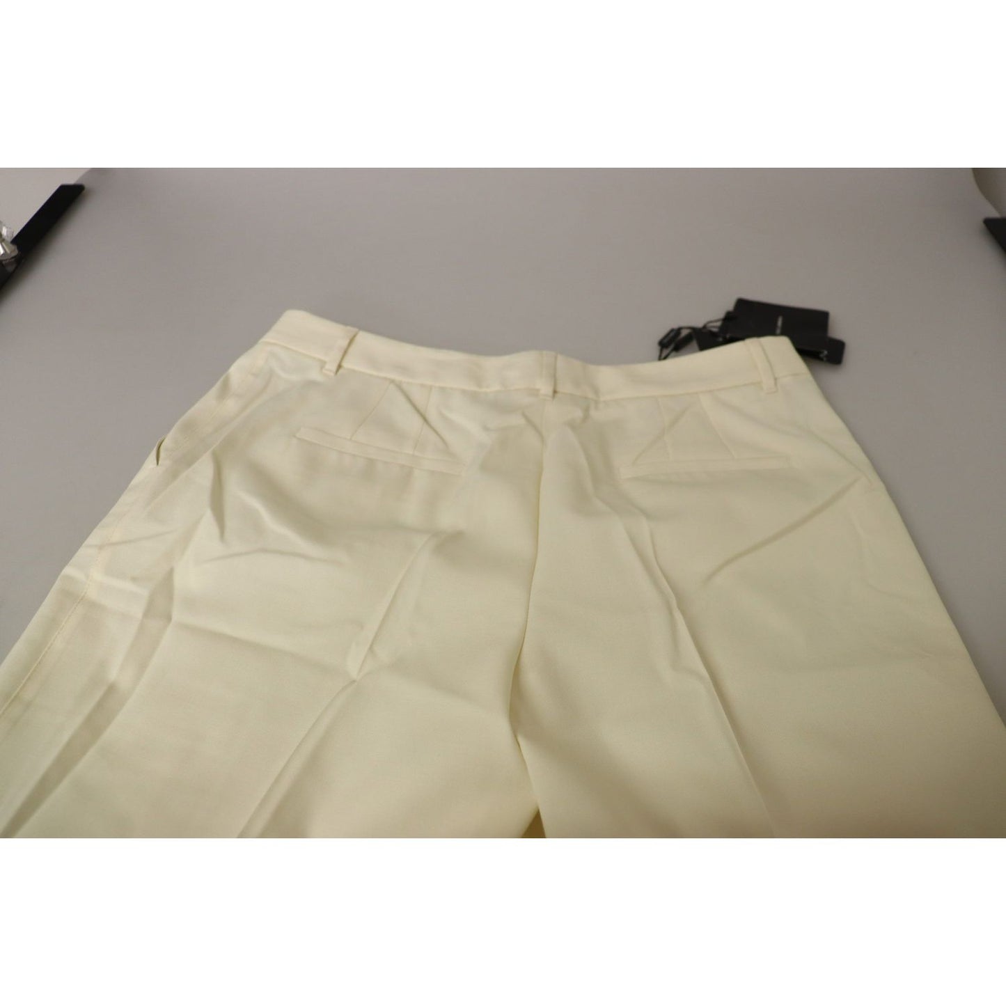 Dolce & Gabbana Elegant Ivory High-Waist Wool Pants ivory-high-waist-cropped-folded-hem-trousers-pants