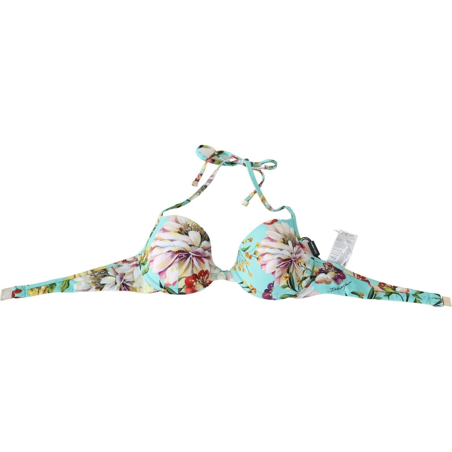 Dolce & Gabbana Chic Mint Green Floral Bikini Top mint-green-floral-print-beachwear-bikini-tops
