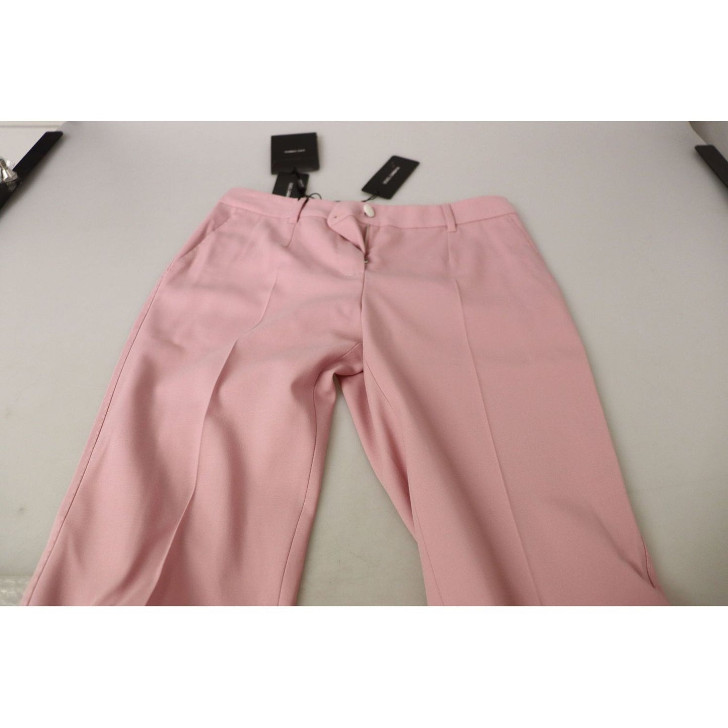 Dolce & Gabbana Chic MidWaist Virgin Wool Pink Pants pink-mid-waist-straight-leg-trouser-pants