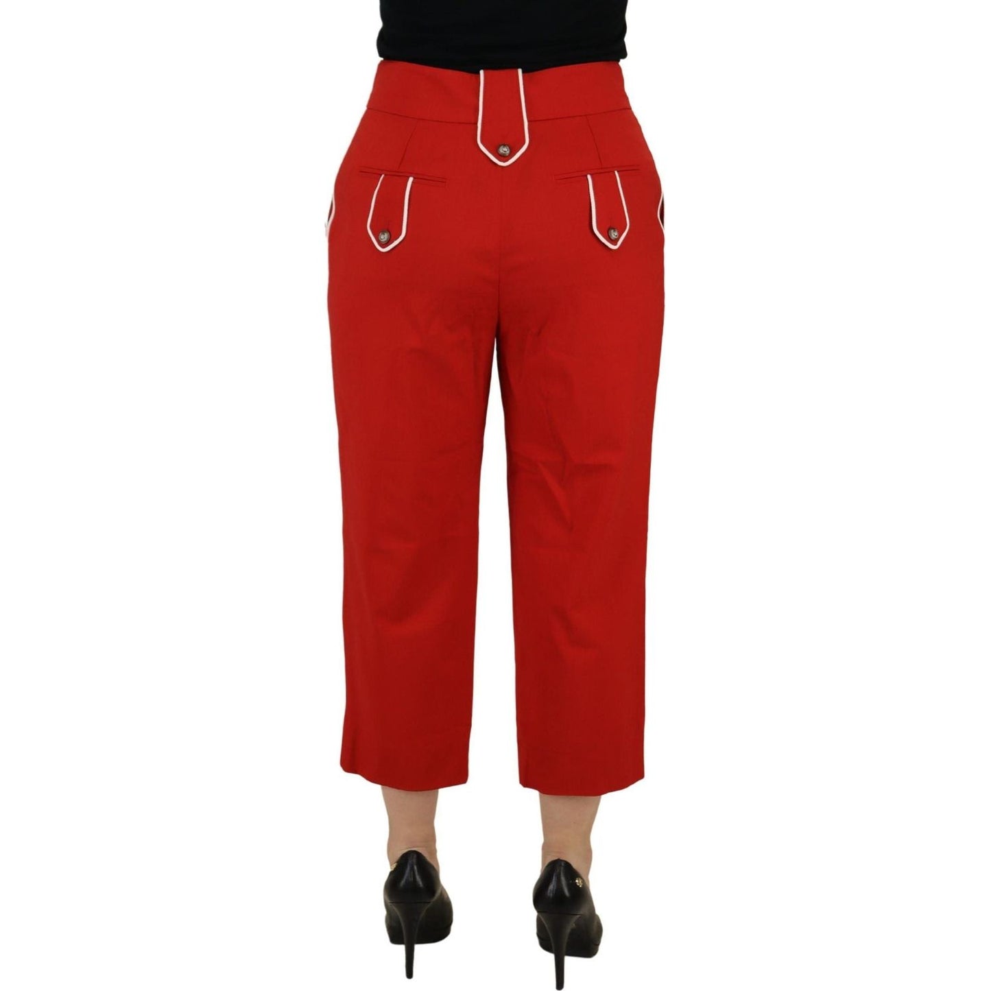 Dolce & Gabbana Elegant Red High-Waist Cropped Pants red-button-embellished-high-waist-pants