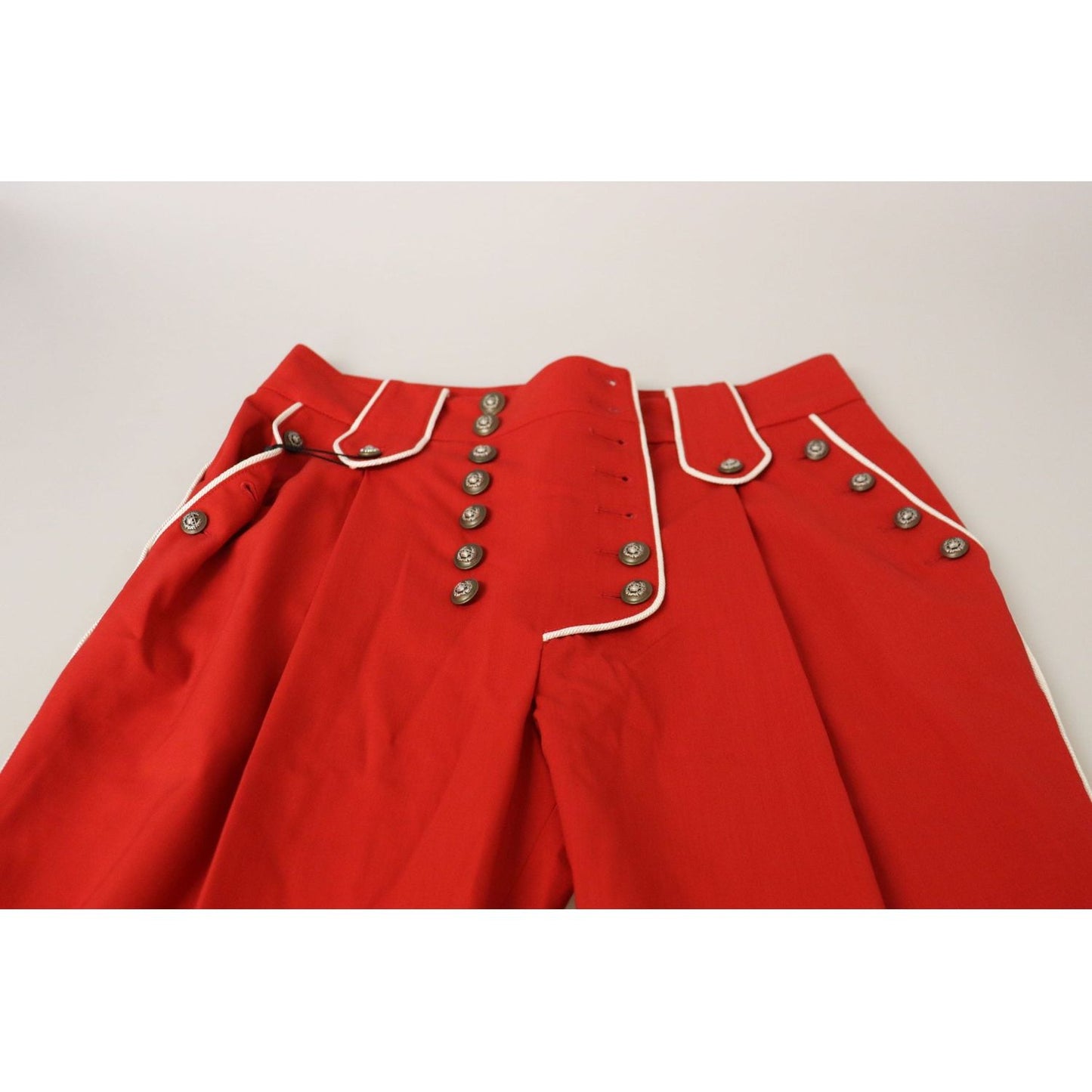 Dolce & Gabbana Elegant Red High-Waist Cropped Pants red-button-embellished-high-waist-pants
