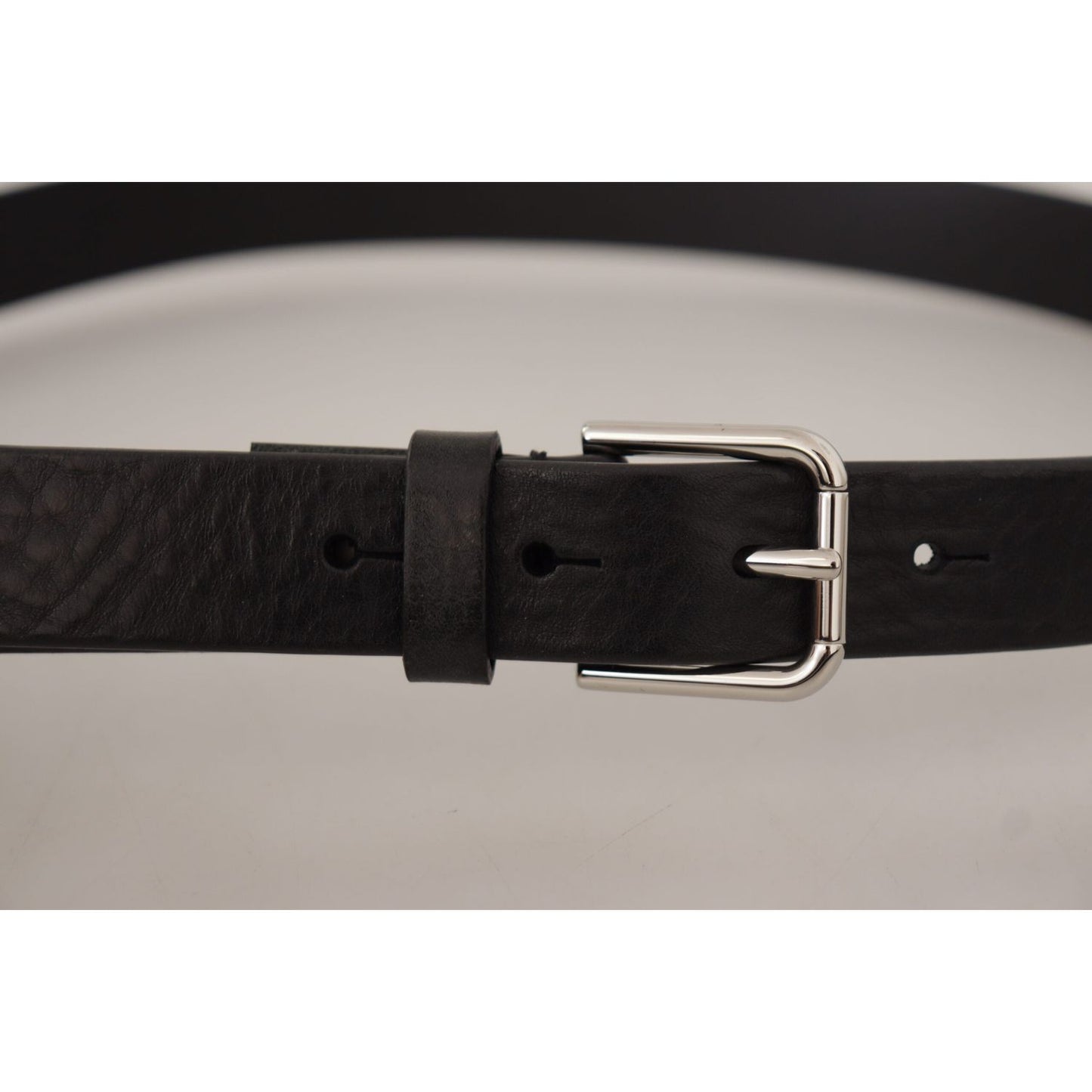 Dolce & Gabbana Elegant Black Leather Belt with Metal Buckle black-calf-leather-silver-tone-logo-metal-buckle-belt