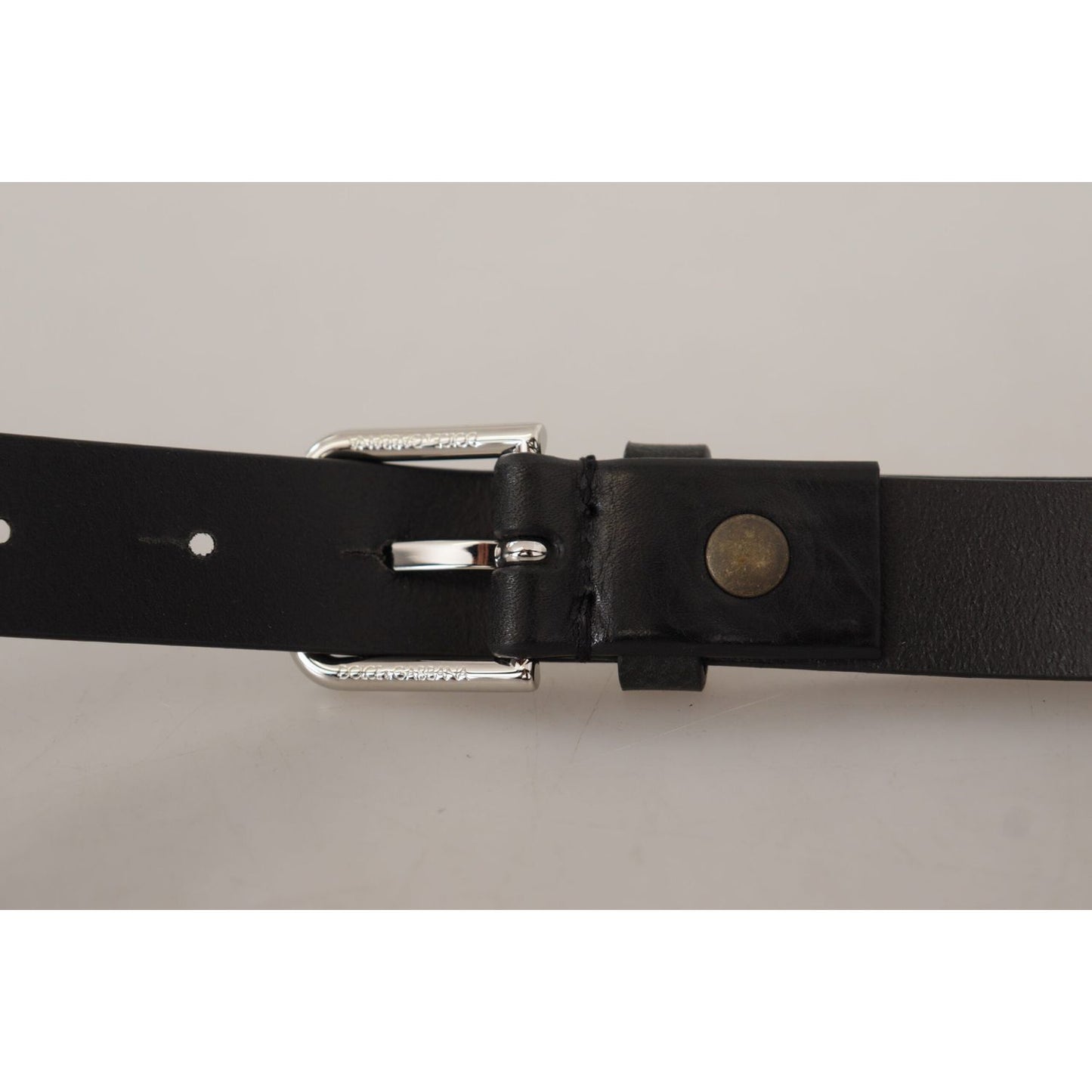 Dolce & Gabbana Elegant Black Leather Belt with Metal Buckle black-calf-leather-silver-tone-logo-metal-buckle-belt