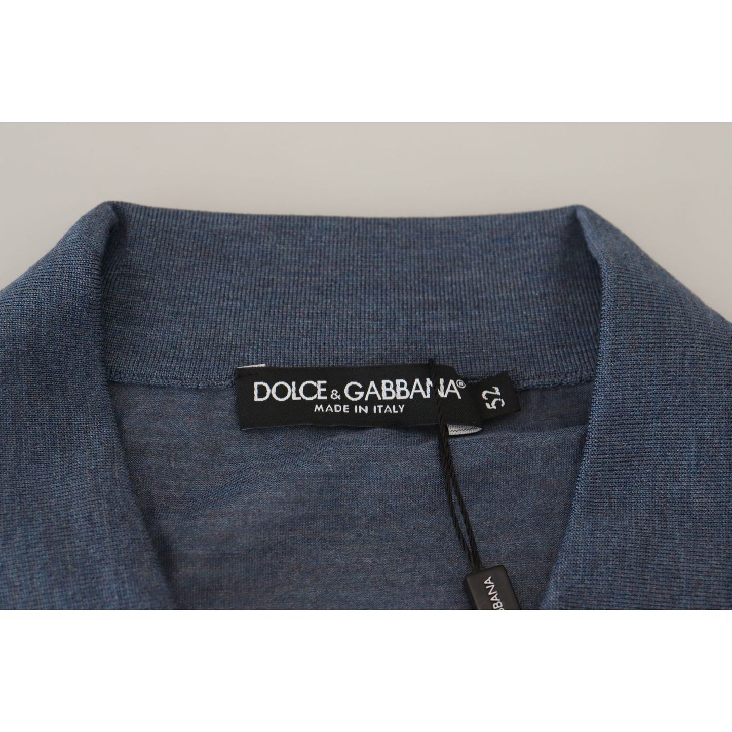 Dolce & Gabbana Elegant Silk Blue Pullover Sweater blue-silk-collar-polo-pullover-sweater