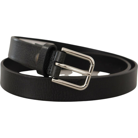 Dolce & Gabbana Elegant Black Leather Belt with Metal Buckle black-calf-leather-silver-tone-metal-buckle-belt