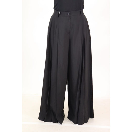 Dolce & Gabbana Black Wide Leg High Waist Women Wool Pants black-wide-leg-high-waist-women-wool-pants