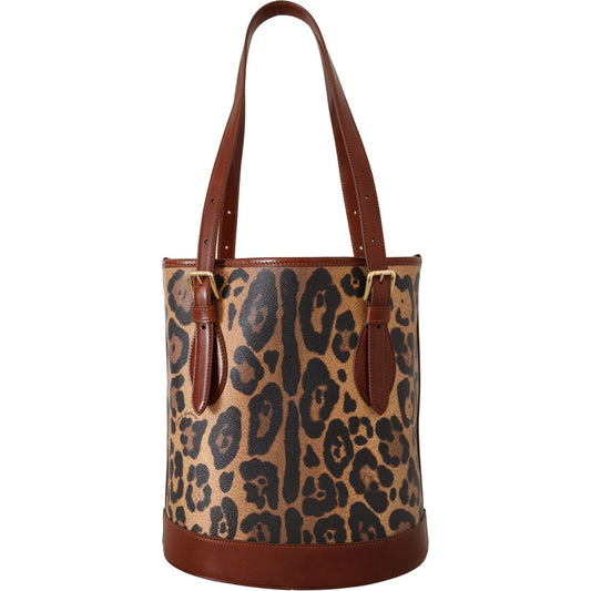 Dolce & Gabbana Elegant Leopard Bucket Tote Bag brown-leopard-pattern-shopping-tote-hand-bucket-purse