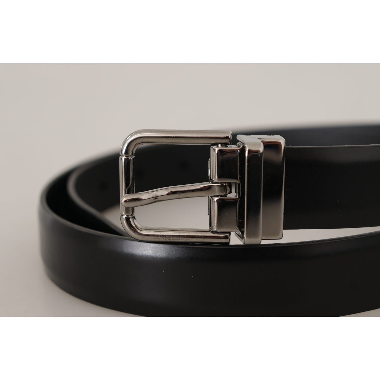 Dolce & Gabbana Elegant Black Leather Belt with Metal Buckle black-calf-leather-metal-logo-buckle-belt