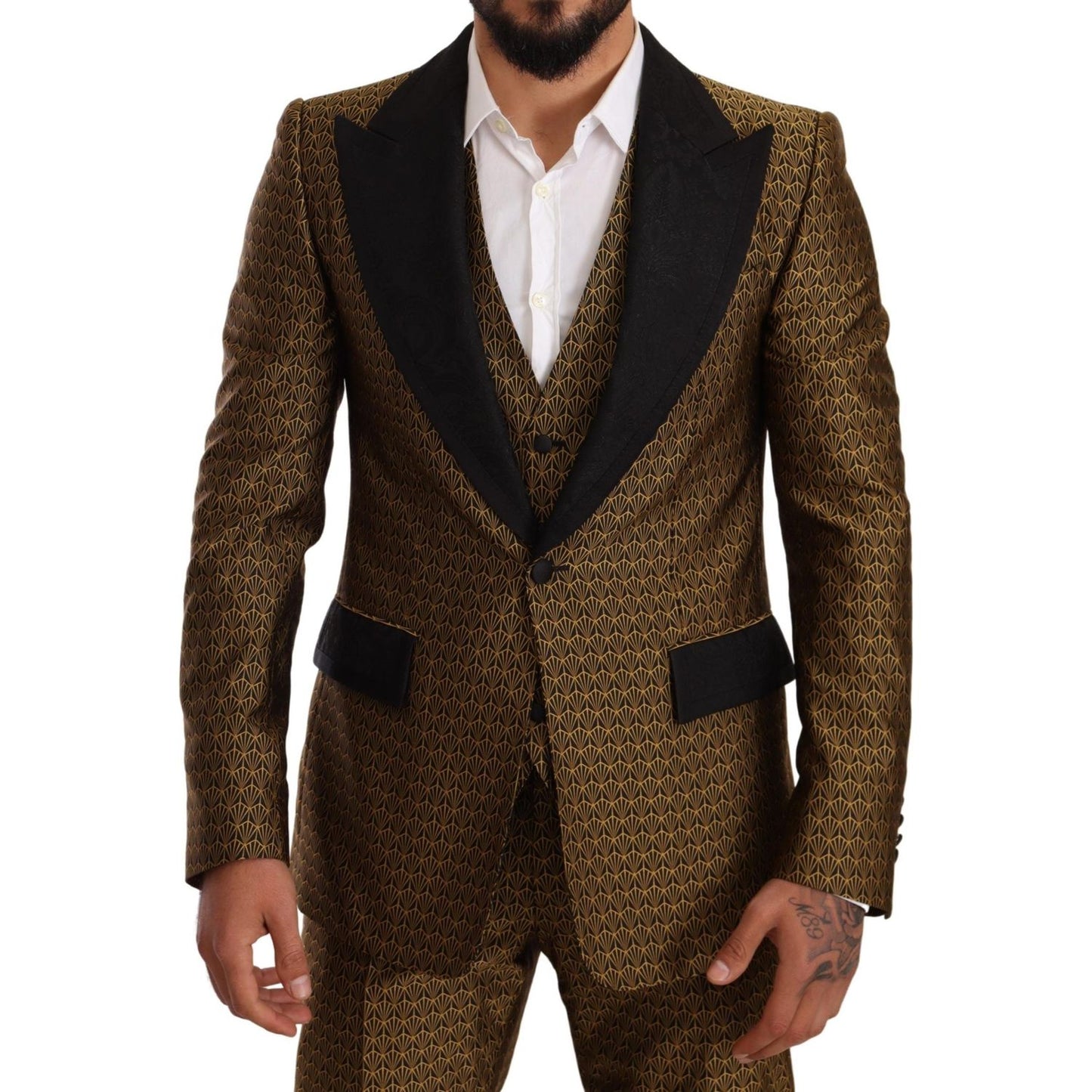 Dolce & Gabbana Elegant Yellow Patterned Three-Piece Suit black-yellow-slim-fit-3-piece-one-button-suit IMG_6563-scaled-bc7d62b2-366.jpg