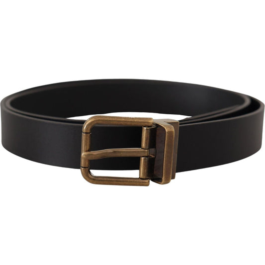 Dolce & Gabbana Elegant Black Leather Belt with Vintage Buckle black-leather-brass-metal-box-buckle-belt