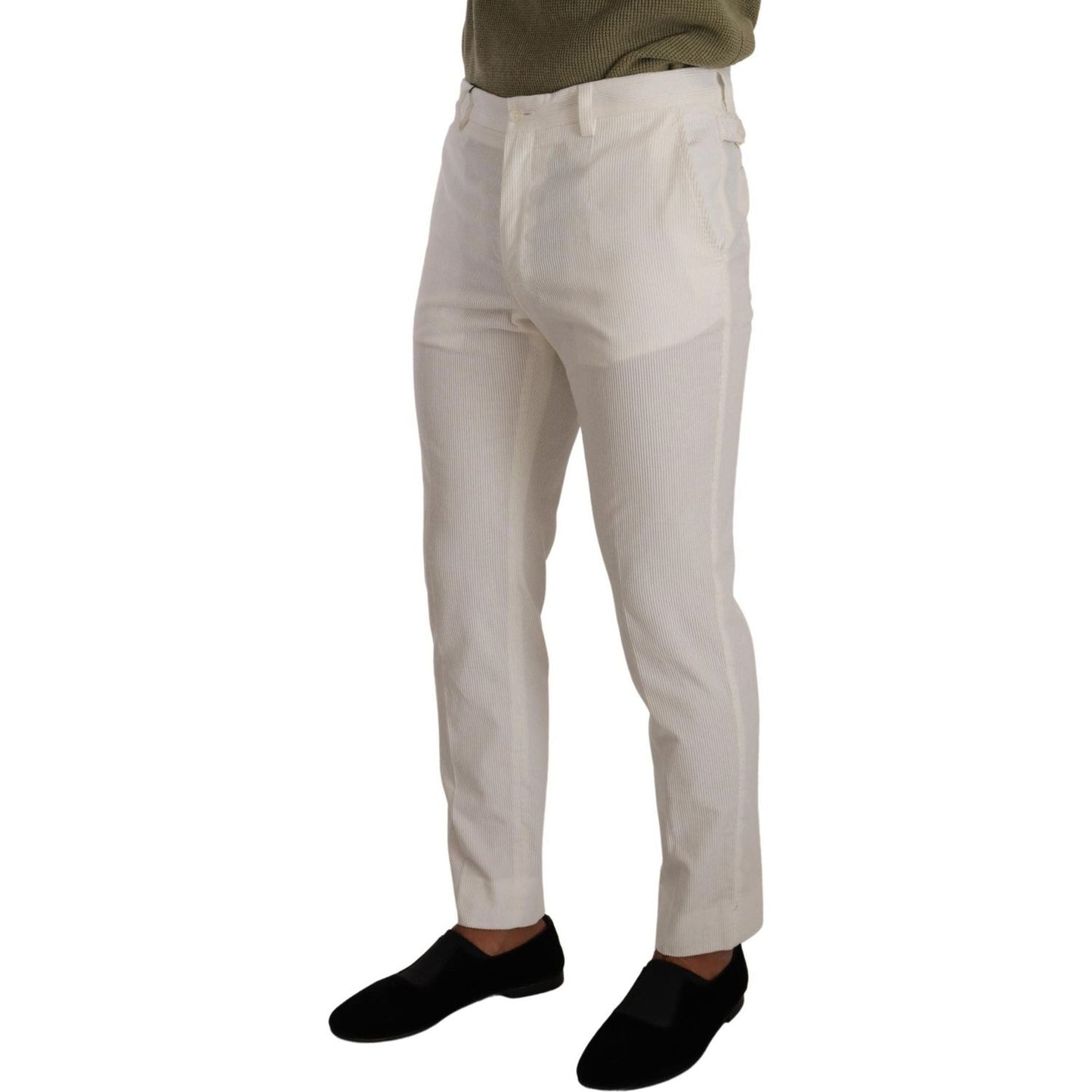 Dolce & Gabbana Elegant Slim Fit Cotton Trousers white-cotton-skinny-corduroy-trouser-pants