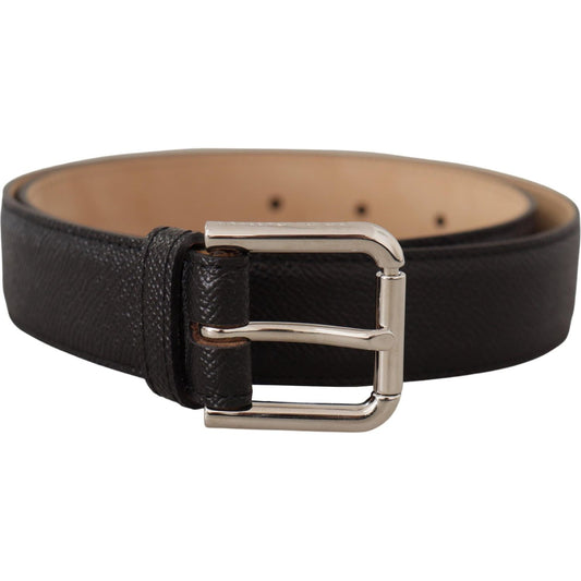 Dolce & Gabbana Sleek Black Authentic Leather Belt black-calf-leather-brown-backend-metal-buckle-belt