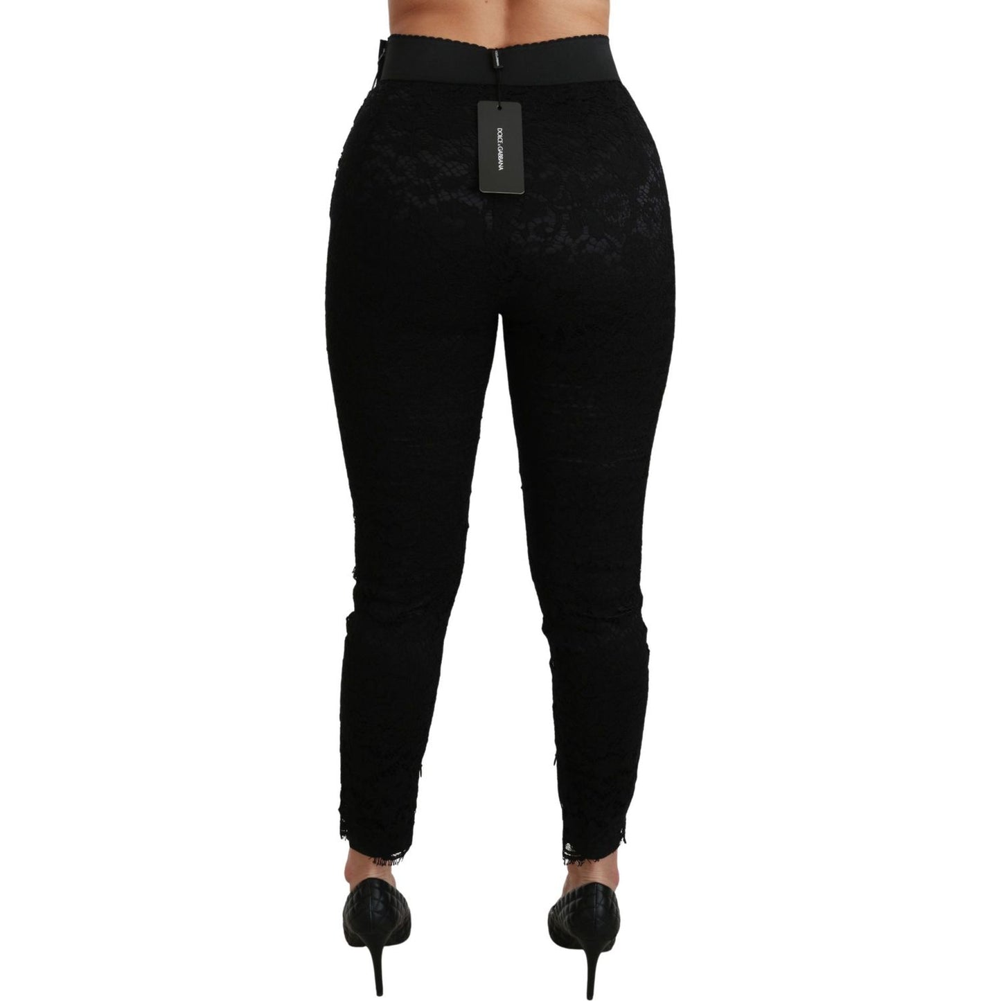 Dolce & Gabbana Elegant High Waist Lace Pants Jeans & Pants black-lace-skinny-high-waist-cotton-pants