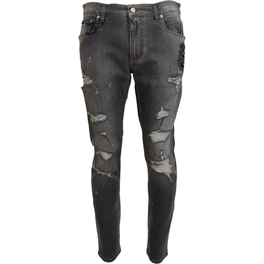 Dolce & Gabbana Elegant Gray Slim Fit Denim Jeans gray-embroidery-tattered-slim-fit-denim-jeans IMG_6609-scaled-c5e18cb4-d67.jpg