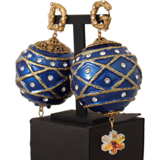 Dolce & Gabbana Dazzling Festive Crystal Clip-On Earrings WOMAN EARRING gold-brass-blue-christmas-ball-crystal-clip-on-earrings
