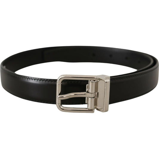Dolce & Gabbana Sleek Black Leather Belt with Metal Buckle black-calf-leather-logo-engraved-metal-buckle-belt-5