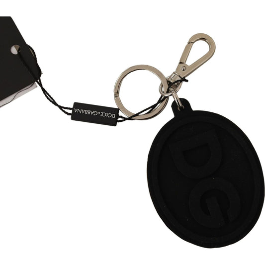 Dolce & Gabbana Chic Black Rubber & Brass Logo Keychain black-rubber-dg-logo-silver-brass-metal-keychain IMG_6627-scaled-1ff61d89-796.jpg