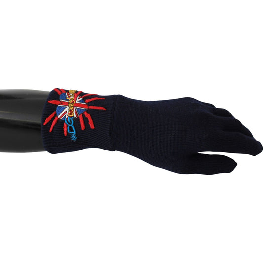 Dolce & Gabbana Blue Virgin Wool Unisex Gloves blue-dgloveslondon-embroidered-wool-gloves